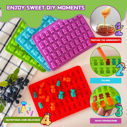 Two Different Sizes Gummy Bear Candy Molds, Set of 4 Non-Stick Silicone Candy Chocolate Gummy Molds with 2 Droppers