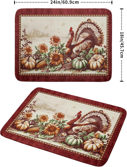 Rustic Turkey Dish Drying Mat for Kitchen Countertop 18x24 inch Fall Thanksgiving Pumpkin Sunflowers Harvest Dish Drainer Mats Fast Drying Farmhouse Country Style Dish Drying Pad Holiday Decor Large