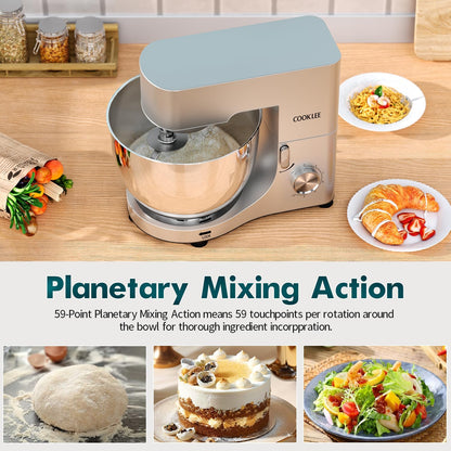 COOKLEE Stand Mixer, 9.5 Qt. 660W 10-Speed Electric Kitchen Mixer with Dishwasher-Safe Dough Hooks, Flat Beaters, Wire Whip & Pouring Shield Attachments for Most Home Cooks, Silver