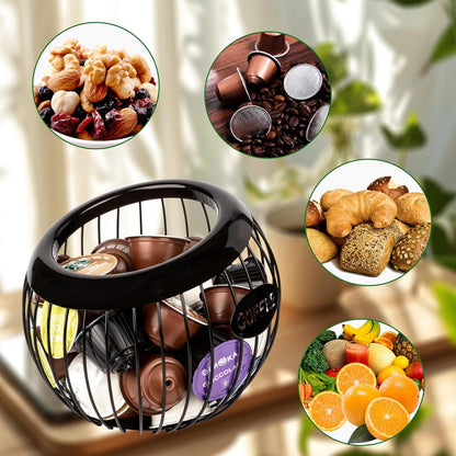 Stainless Steel Cup Coffee Basket pods holder Sturdy for Home or Office Kitchen Counter Organizer Espresso Capsule (BLACK)