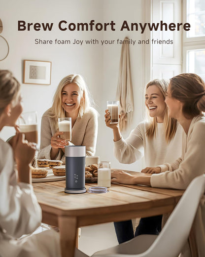 IPX6 Waterproof Electric Milk Frother and Steamer – 4-in-1 Coffee Frother for Hot & Cold Foam, Single-Button Control, Quick 80s Frothing, Milk Steamer for Lattes & Cappuccinos