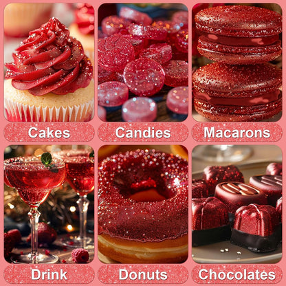 Red Edible Glitter - 5g Food Grade Cake Decorating Shimmering Glitter, Edible Sprinkle Luster Dust for Drinks, Chocolates, Fondant, Strawberries, Cupcakes, Candy, Cookie - Vegan