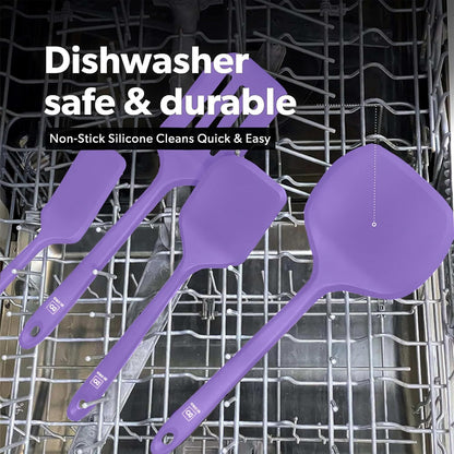 New DI ORO Silicone Turner Spatula Set - Kitchen Spatulas for Nonstick Cookware - Cooking Utensils for Flipping Eggs & Pancake - 600°F Heat-Resistant BPA Free Turners - Dishwasher Safe (4pc, Lavender)