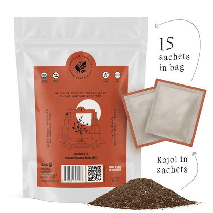 Katú Kojoi Tea Bags - Premium USDA Organic Yerba Mate Tea, Slow Roasted, Unsmoked, Air Dried, Loose-Leaf, Aged, Natural Energy - 15 Count