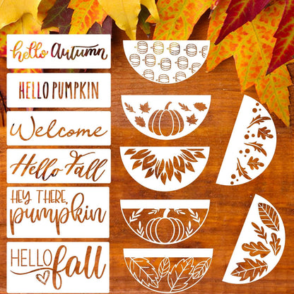 Fall Stencils for Painting on Wood Pumpkin Stencil Fall Leaves Maple Stencil Half Round Hello Autumn Drawing Templates for Door Porch Hanger Fall Wreath Home Decor