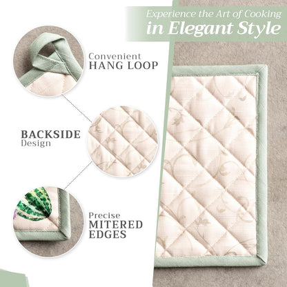 Maison d' Hermine 100% Cotton Oven Mitt & Pot Holder Set (7.5"x13" & 8"x8") Heat Resistant BBQ Cooking Gloves with Loop, Baking, Grilling, Kitchen, Handling Hot Pans (Lumina)