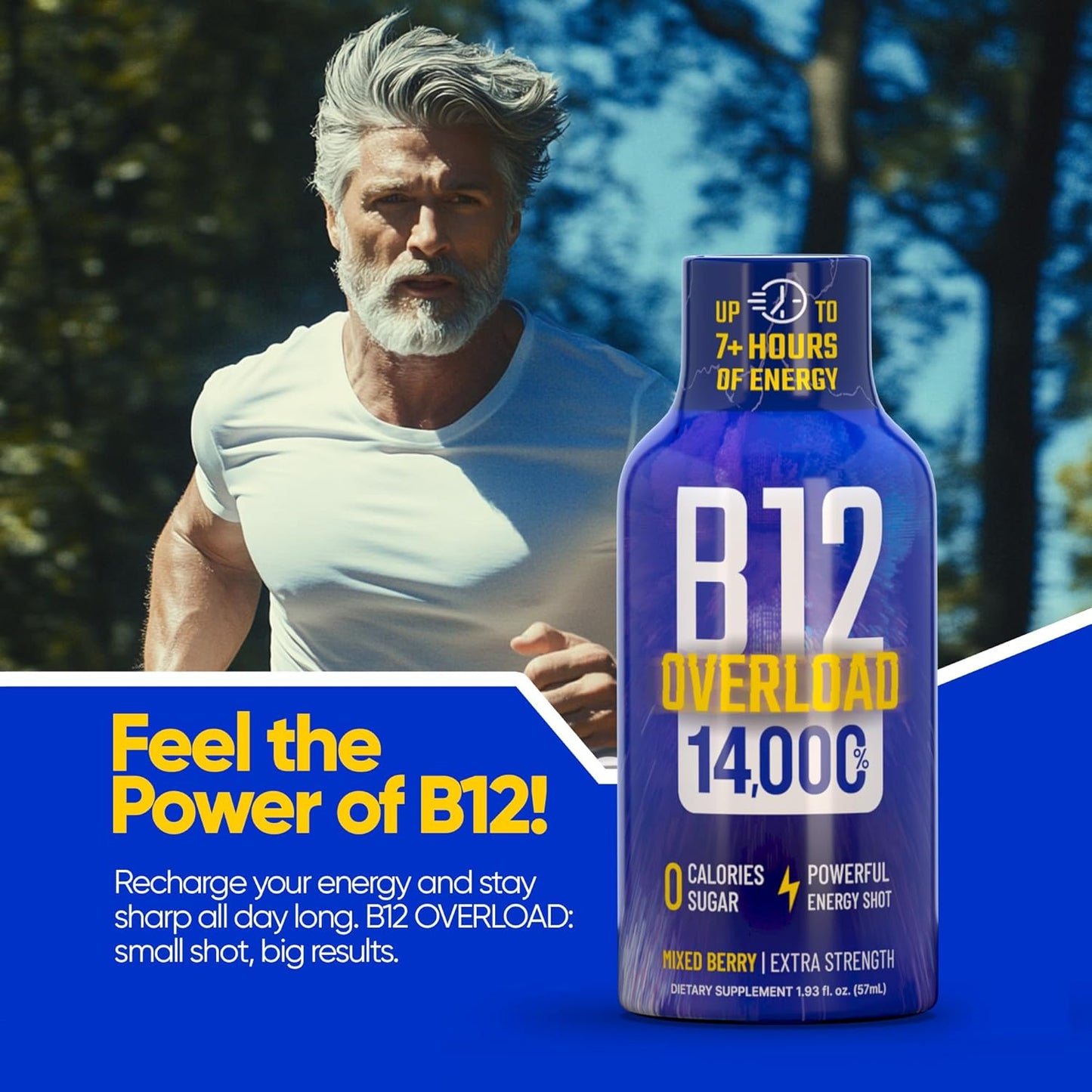 B12 Overload Extra Strength Energy Shot – Mixed Berry – 260mg Caffeine, 14000% B12, Electrolytes – Energy & Vitality Support – Zero Sugar No Calories – Vegan, Kosher, Gluten-Free – 1.93 fl oz, 24-Pack