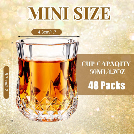Meanplan 1.7oz Mini Shot Glasses Set Tasting Glasses Heavy Base Clear Shot cup Cute Cordial Mini Wine cups for Serving Whiskey, Wine, Juice(48 Pcs)