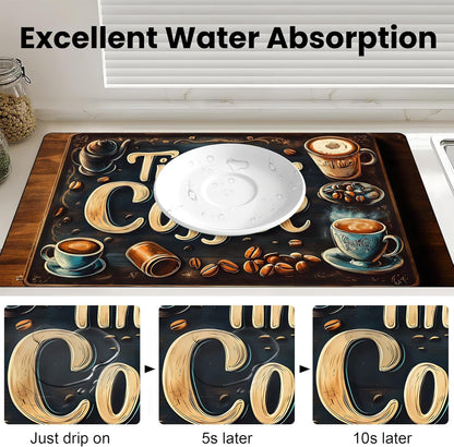 17"x 32" Coffee Bar Mat, Coffee Time Absorbent Dish Drying Mat Cuttable Hide Stain Draining Table Pad for Kitchen Counter, Coffee Bar Accessories