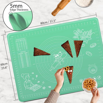 Silicone Pastry Mat 32" x 24" Extra Thick Non Stick Baking Mat with Measurements and Edge Heightening, Food Grade Silicone Rolling Mat for Pastry, Bread, Cookies, Pizza, Fondant, Pasta
