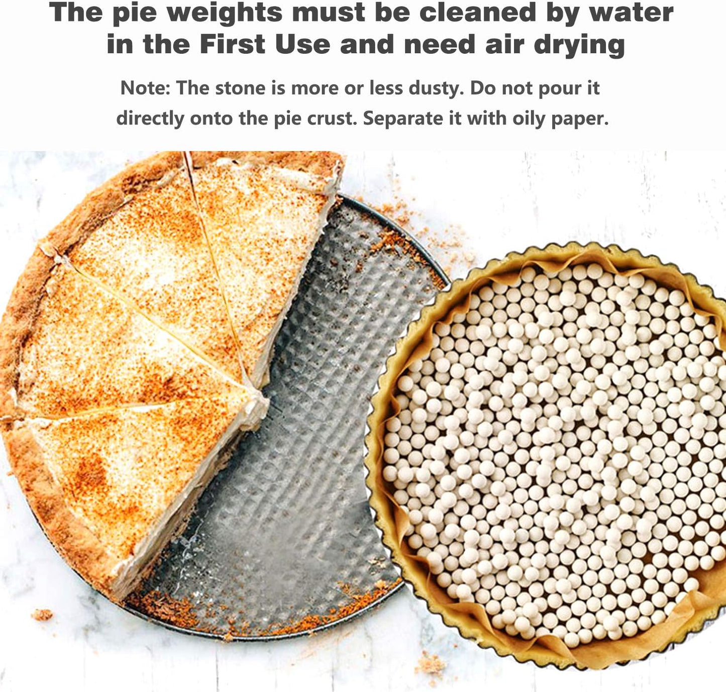 2.2Lb Ceramic Pie Weights Baking Beans Pie Crust Reusable 10mm Weights Natural Ceramic Stoneware with Wheat Straw Container (35 Oz Total) (White)