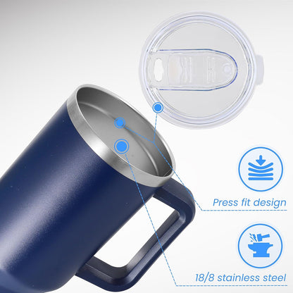 DOMICARE 40 oz Tumbler with Handle and Straw, Stainless Steel Tumbler with Lid and Straw, Reusable Vacuum Insulated Cup, Travel Coffee Mug, Navy Blue, 1Pack
