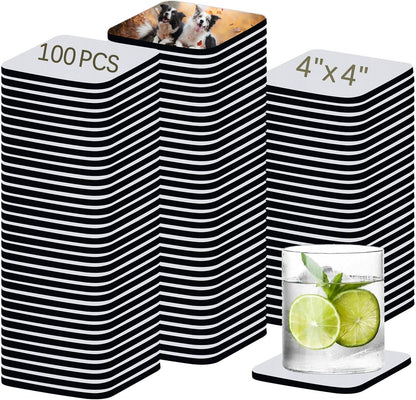 100 PCS Sublimation Blank Cup Coasters Bulk, 4x4 Inch Square Blank Cup Mat Rubber for Sublimation Transfer Heat Press Printing DIY Crafts