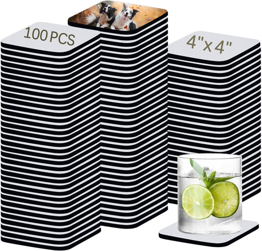100 PCS Sublimation Blank Cup Coasters Bulk, 4x4 Inch Square Blank Cup Mat Rubber for Sublimation Transfer Heat Press Printing DIY Crafts