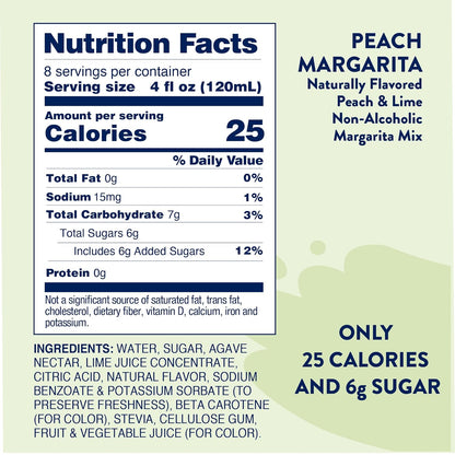 Jordan's Skinny Syrups Sugar Free Syrup, Naturally Sweetened Peach Margarita Mix, 32 oz, Low Calorie Flavoring, Protein Shake, Cocktail & More, Gluten Free, Keto Friendly