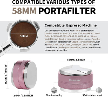 58mm Coffee Distributor and Tamper,Dual Head Coffee Leveler Fits for Gaggia E61 58mm Portafilter,Professional Espresso Hand Tamper.(Light pink)