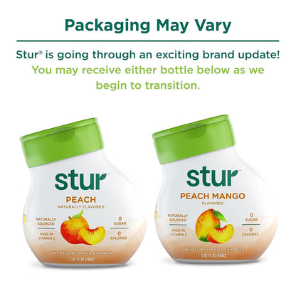 Stur Liquid Water Enhancer | Peach Mango | Sweetened with Stevia | High in Vitamin C & Antioxidants | Sugar Free | Zero Calories | Keto | Vegan | 5 Bottles, Makes 120 Drinks