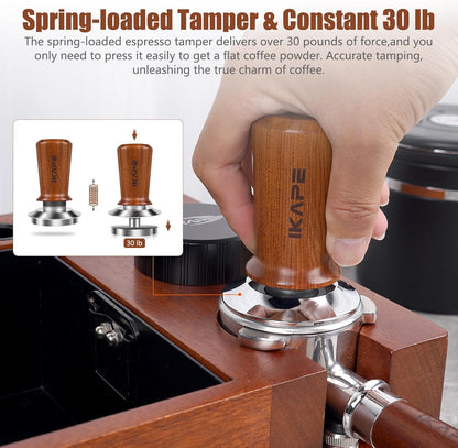 IKAPE 53.3mm Espresso Coffee Tamper, Spring-loaded Calibrated Tamper with Premium Stainless Steel, Newly Upgraded Walnut Tamper Compatible with 54 Breville Espresso Machine Bottomless Portafilter