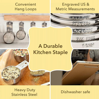 Simply Gourmet Measuring Cups and Spoons Set of 12 – 18/8 Stainless Steel Kitchen Gadgets – Stackable Design with Long Handle Spoons – Fits in Jars – Cooking & Baking Measuring Set for Dry & Liquid