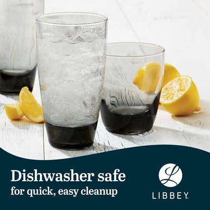 Libbey Classic Rocks and Tumbler Glasses Set of 16, Smoke Hue, Lead-Free Water Glasses, Dishwasher Safe Drinking Glasses Set
