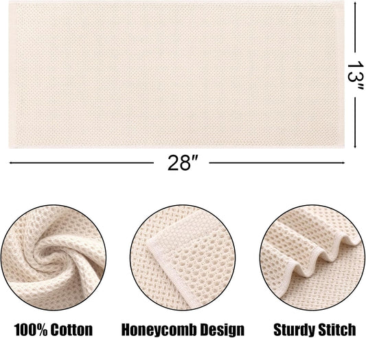 Kitinjoy 100% Cotton Waffle Weave Kitchen Towels, 12-Pack Super Soft and Absorbent Dish Towels for Drying Dishes, Kitchen Hand Towels, 13 in x 28 in, Beige