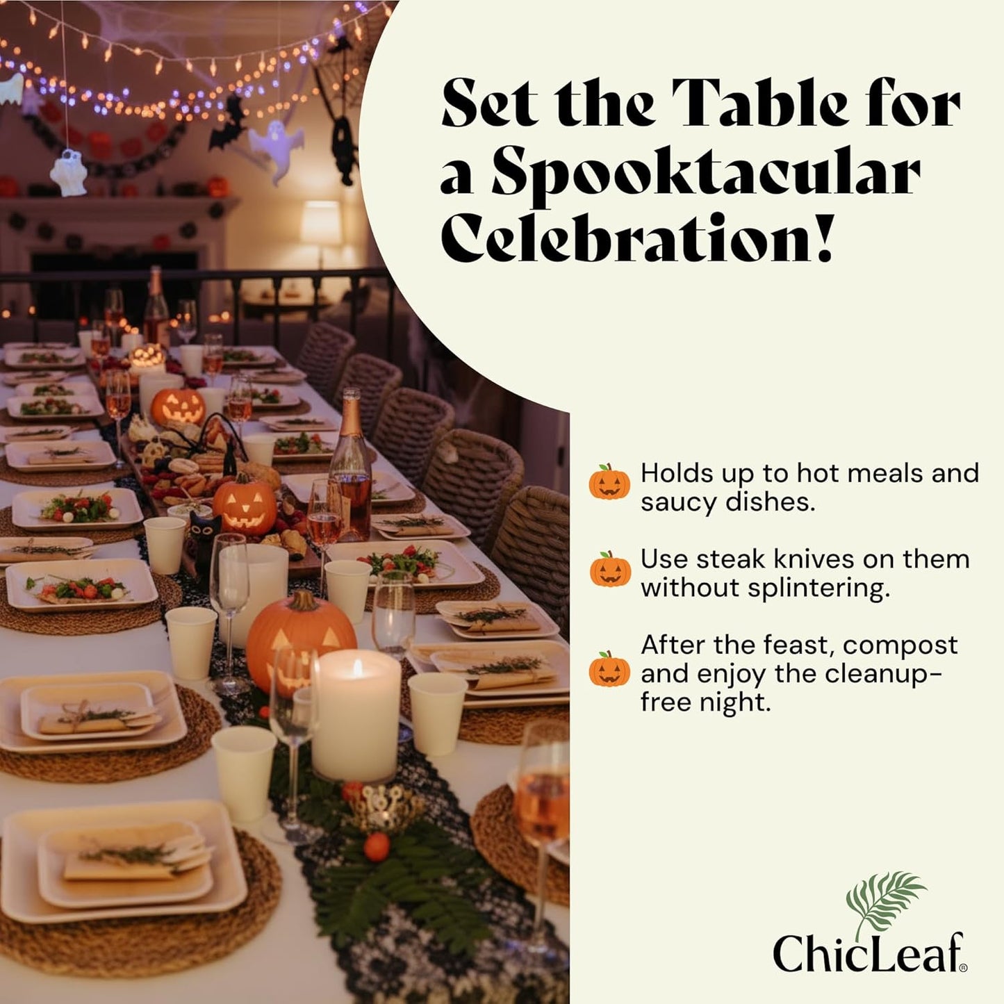 Chic Leaf Palm Leaf Bamboo Plates - 9-Inch Square, Pack of 50 - Eco-Friendly Compostable Platters - Microwave-Safe Disposable Plates - Durable Party Dishware