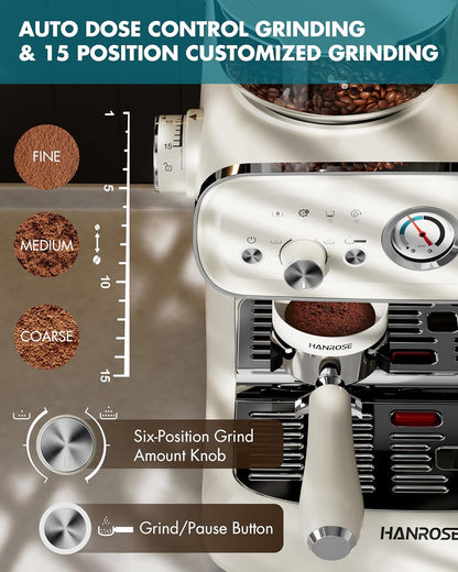 Espresso Machine With Grinder, 20 Bar Espresso Machine with Milk Frother Steam Wand, Espresso Machines for Home, Expresso Coffee Machines Professional, Cappuccino Latte Machine