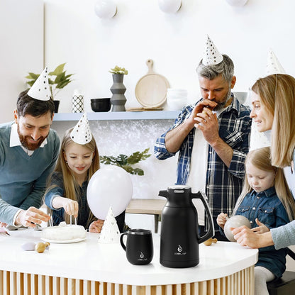 IDEUS Thermal Coffee Carafe 68oz (2,000ml), Stainless Steel Double Wall Insulated Vacuum Flask, Water Jug Coffee Server and Beverage Dispenser, Heat and Cold Retention (Black-Silver, 68oz (2,000ml))