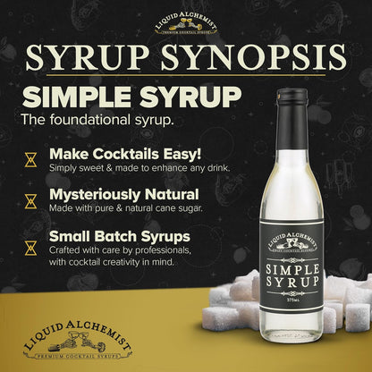 Liquid Alchemist Simple Syrup for Cocktails - Real Ingredients Make our Simple Sugar Syrup the Perfect Old Fashioned Mix - Our Drink Mix is Non-GMO Gluten Free & Vegan (12 oz)