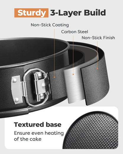 Kootek Cake Pan Set of 3, Nonstick Springform Pans with Removable Bottom, 4, 7, 9 Inch Round Cheesecake Baking Pans with 50 Pcs Parchment Paper Liners