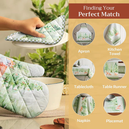 Maison d' Hermine Oven Gloves 100% Cotton Oven Mitt 7" x 13" with Loop Heat Resistant, BBQ, Cooking Gloves, Baking, Grilling, Kitchen, Handling Hot Pans (Pack of 1, Winter Mornings)