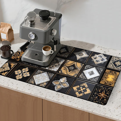 17"x 32" Coffee Bar Mat, Gingham Absorbent Dish Drying Mat Cuttable Hide Stain Draining Table Pad for Kitchen Counter, Coffee Bar Accessories