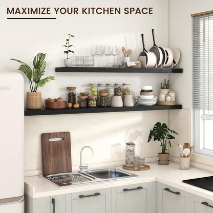 Floating Shelves for Wall, Large Wall Mounted Shelves with Invisible Brackets, Long Wood Floating Shelf for Living Room, Bedroom, Kitchen, (Black, 72" W x 9" D x 1.5" H)