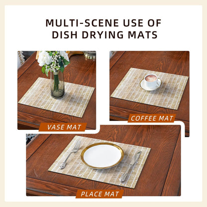 Dish Drying Mat Diatomaceous Earth Soft Coffee Mat Silicone Dish Drying Mat for Kitchen Counter or Sink for Kitchen Bathroom Coffee Bar (Linear Pattern, 16 x 24 Inches)