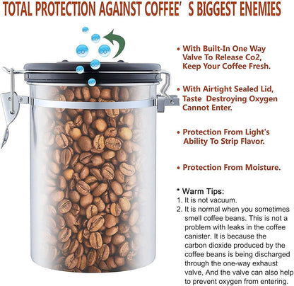 Airtight Coffee Bean Container - Co2 Valve Coffee Bean Canister with Scoop for Ground Coffee Large Copper 21oz