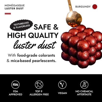 MONÉGASQUE Red Edible Glitter for Drinks 15g – Burgundy Edible Glitter for Cakes & Cocktails - Halloween Drink Shimmer Spray - Red Luster Dust for Drinks, Cocktail, Cake Decorating, & Food Decorations
