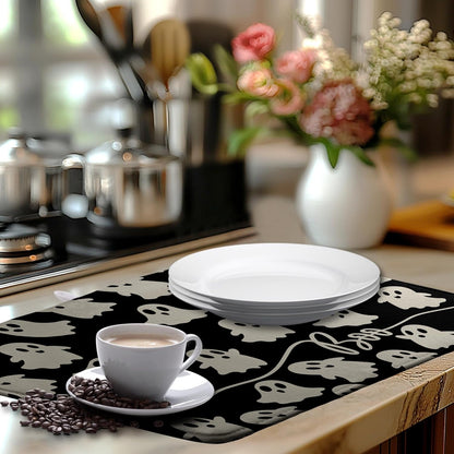 Halloween Ghosts Dish Drying Mat Black and White Large Kitchen Mats Dish Drying Pad Absorbent Dish Dryer Mat for Kitchen Countertops Microfiber Drainer Pad Dish Drying Mats (18x24 in)
