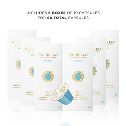 Piu Bello Lazio Espresso Coffee Pods – for Nespresso Original Machines – Compatible Capsules Pack – Rich & Balanced Taste – Strong Italian Espresso Flavor – Kosher Certified (60 Count, Single Flavor)