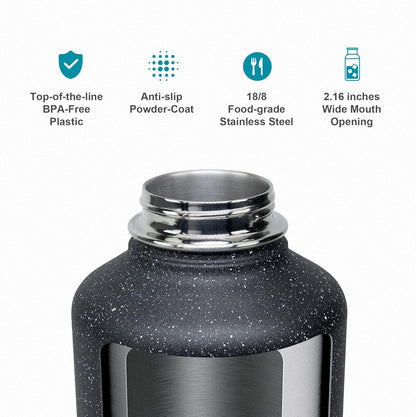 BUZIO 64 oz Water Bottle Insulated with Straw & 3 lid and Carrying Pouch, Leak Proof Half Gallon Stainless Steel Water Flask Jug, Cold for 48 Hrs Double Vacuum Thermo Canteen, BPA-Free, Starry Indigo