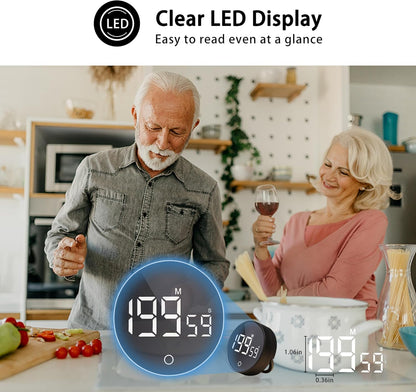 Digital Kitchen Timers, Visual timers Magnetic Countdown Countup Smart Timer Large LED 200 Minutes Display Volume Adjustable for Cooking Fitness Studying, Easy for Kids and Seniors
