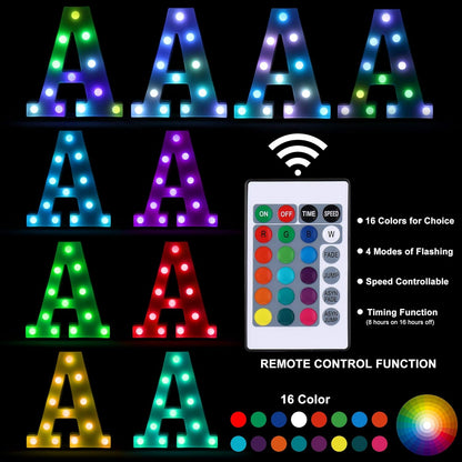 Foaky Colorful LED Letter Lights with Remote,Marquee Light Up Letters Sign for Night Light Wedding/Birthday Party Battery Powered Christmas Lamp Home Bar Decoration(D)
