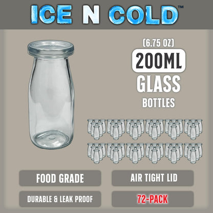 6.76 oz / 200ml Vintage Glass Bottle with Leakproof Clear Lid, Reusable & Eco-Friendly – Ideal for Milk, Juices, Smoothies, Infused Water, BPA-Free Glass Bottle (72-Pack)