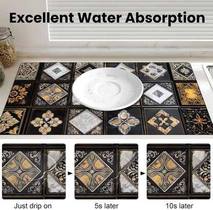 17"x 32" Coffee Bar Mat, Gingham Absorbent Dish Drying Mat Cuttable Hide Stain Draining Table Pad for Kitchen Counter, Coffee Bar Accessories