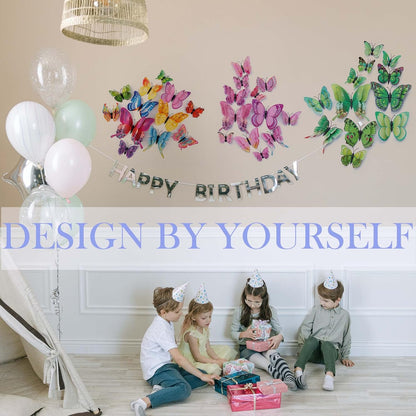 Butterfly Wall Decor 24/48 PCS, 3D Butterflies Stickers for Party Decorations with Magnets (Green, 24)