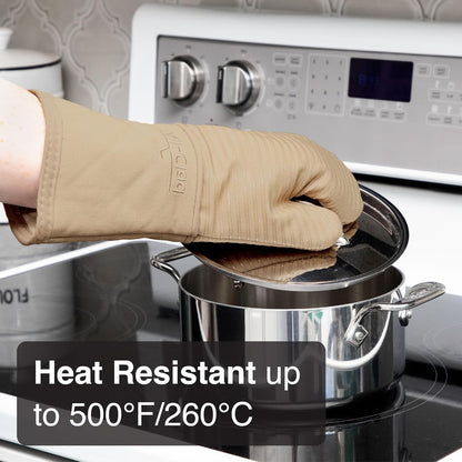 All-Clad Silicone Oven Mitts: Heat Resistant up to 500 Degrees - 100% Cotton & Silicone, 14"x7" Oven Mitt for Kitchen and Barbeque, 2-Pack, Cappuccino