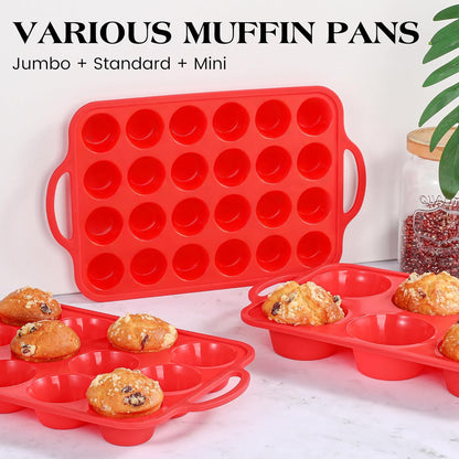 2 Pcs Silicone Muffin Pan for Baking with Metal Frame, Nonstick 12 Cup Regular Size Cupcake Pan, Silicone Muffin Tray for Egg Bites (Red)