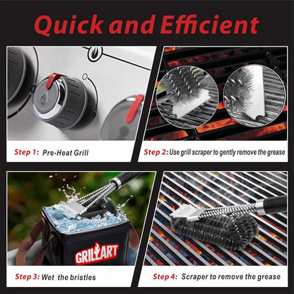 GRILLART Grill Brush and Scraper,18 Inch BBQ Grill Cleaning Brush Kit, Safe Wire Scrubber, Universal Fit BBQ Cleaner Accessories for All Grates