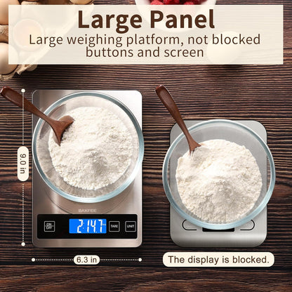 Food Scale, 33lb Digital Kitchen Scale with Stainless Steel & Tempered Glass, USB Rechargeable, 1g / 0.05oz Precise Graduation, Waterproof and Sturdy Surface, for Cooking, Baking, Weight Loss