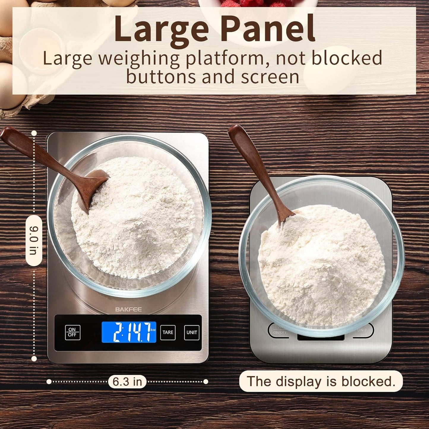 Food Scale, 33lb Digital Kitchen Scale with Stainless Steel & Tempered Glass, 1g / 0.05oz Precise Graduation, Waterproof and Sturdy Surface, for Cooking, Baking, Weight Loss, Meal Prep