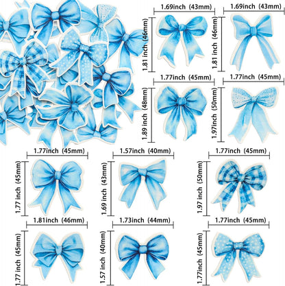 Gyufise 50Pcs Edible Blue Bowknot Cupcake Toppers Wafer Paper Bowknot Cake Dessert Picks Baby Shower Princess Cupcake Toppers for Birthday Party Decoration Supplies